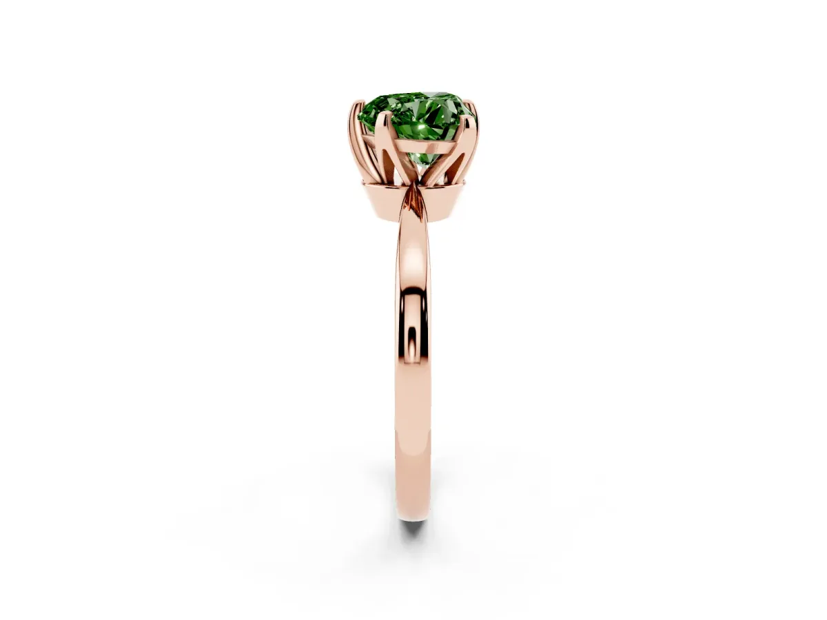 Fancy Green Heart Cut Solitaire Engagement Ring with Six-Prong Setting and Tapered Band Rose gold