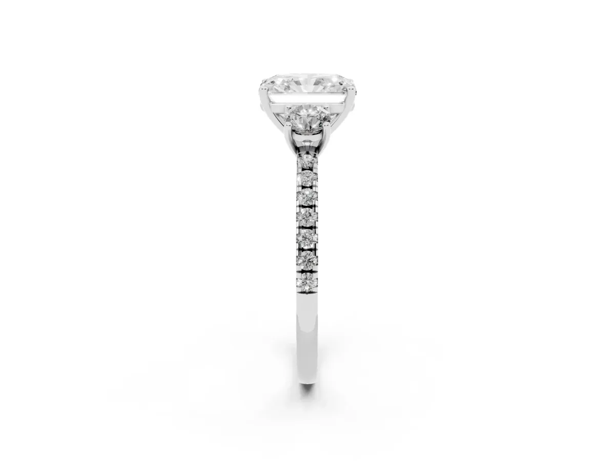 Three-Stone Radiant Cut Cut Diamond Pavé Band with Prong Setting Silver