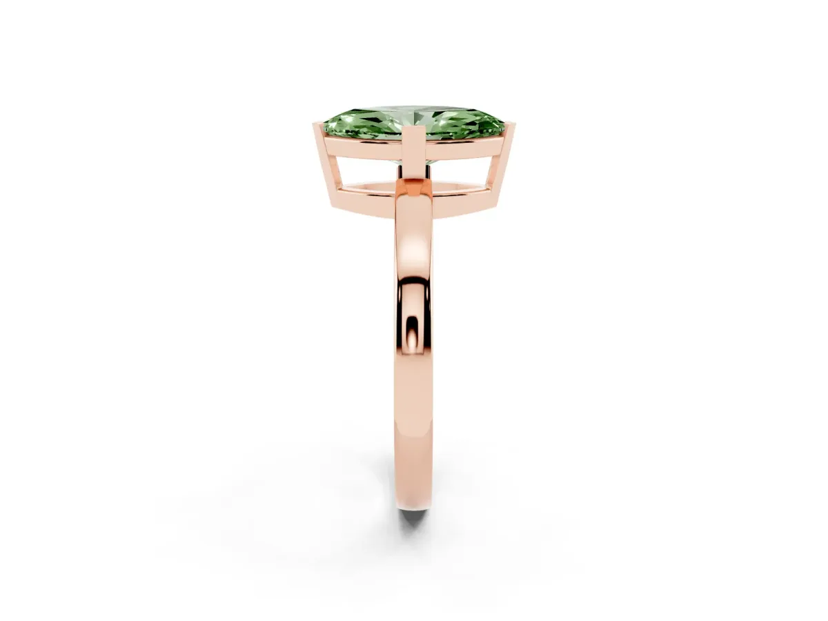 Fancy Green Marquise Cut Cut Solitaire Ring with Four-Prong Setting and Classic Band Rose gold