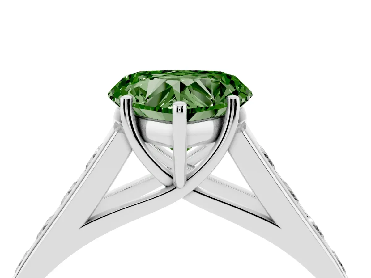 Fancy Green Heart Cut Solitaire Channel-Set Diamond Engagement Ring with Four-Prong Setting Silver