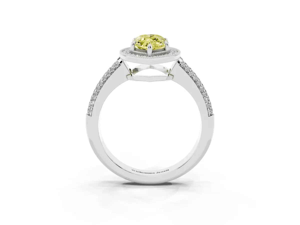 Fancy Yellow Marquise Cut Cut Halo Diamond Pave Band with Four-Prong Setting Silver