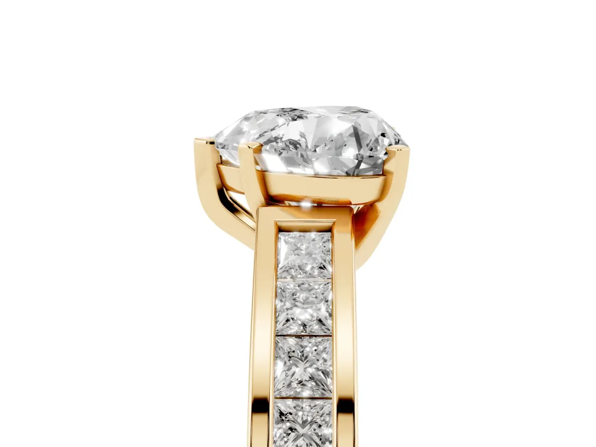 Heart Cut Solitaire Diamond Ring with Channel-Set Band and Four-Prong Setting Yellow gold