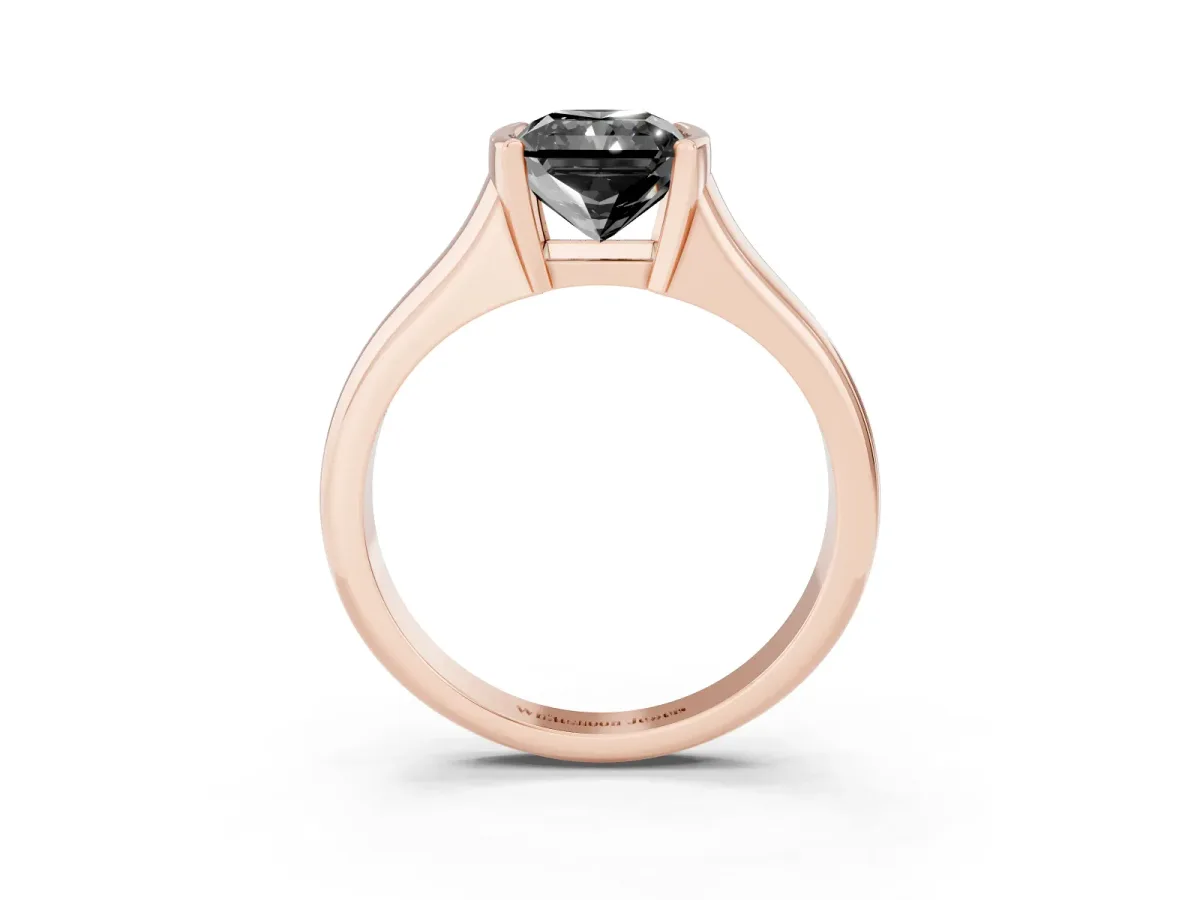 Fancy Black Radiant Cut Solitaire Tension Set Diamond Ring with Split Shank Band Rose gold