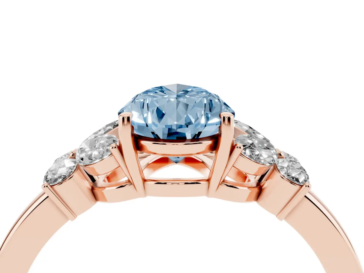 Fancy Blue Pear Cut Cut Solitaire Floral Diamond Ring with Four-Prong Setting Rose gold