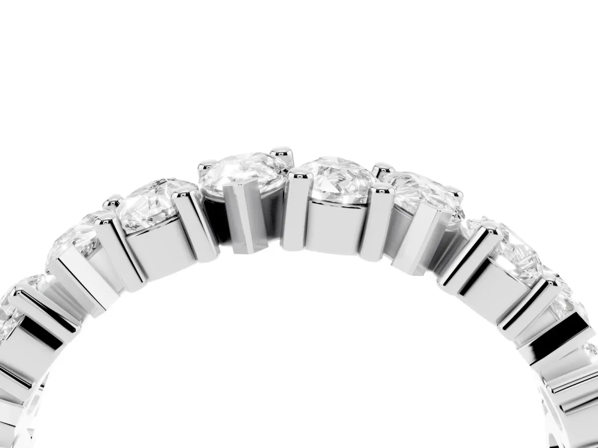 Pear Diamond Shared Prong Eternity Band Silver