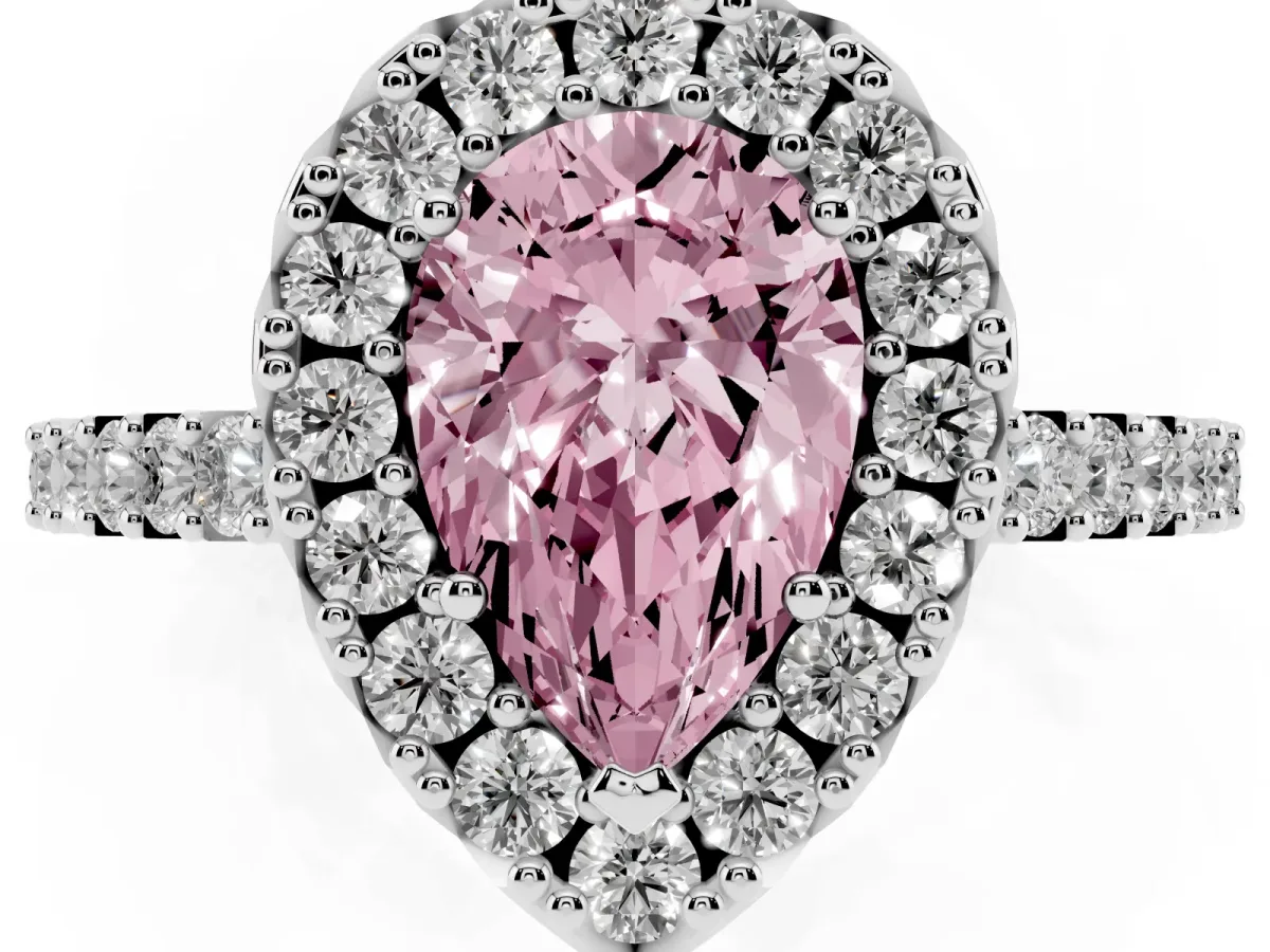 Fancy Pink Pear Cut Halo Diamond Pavé Solitaire Ring Platinum