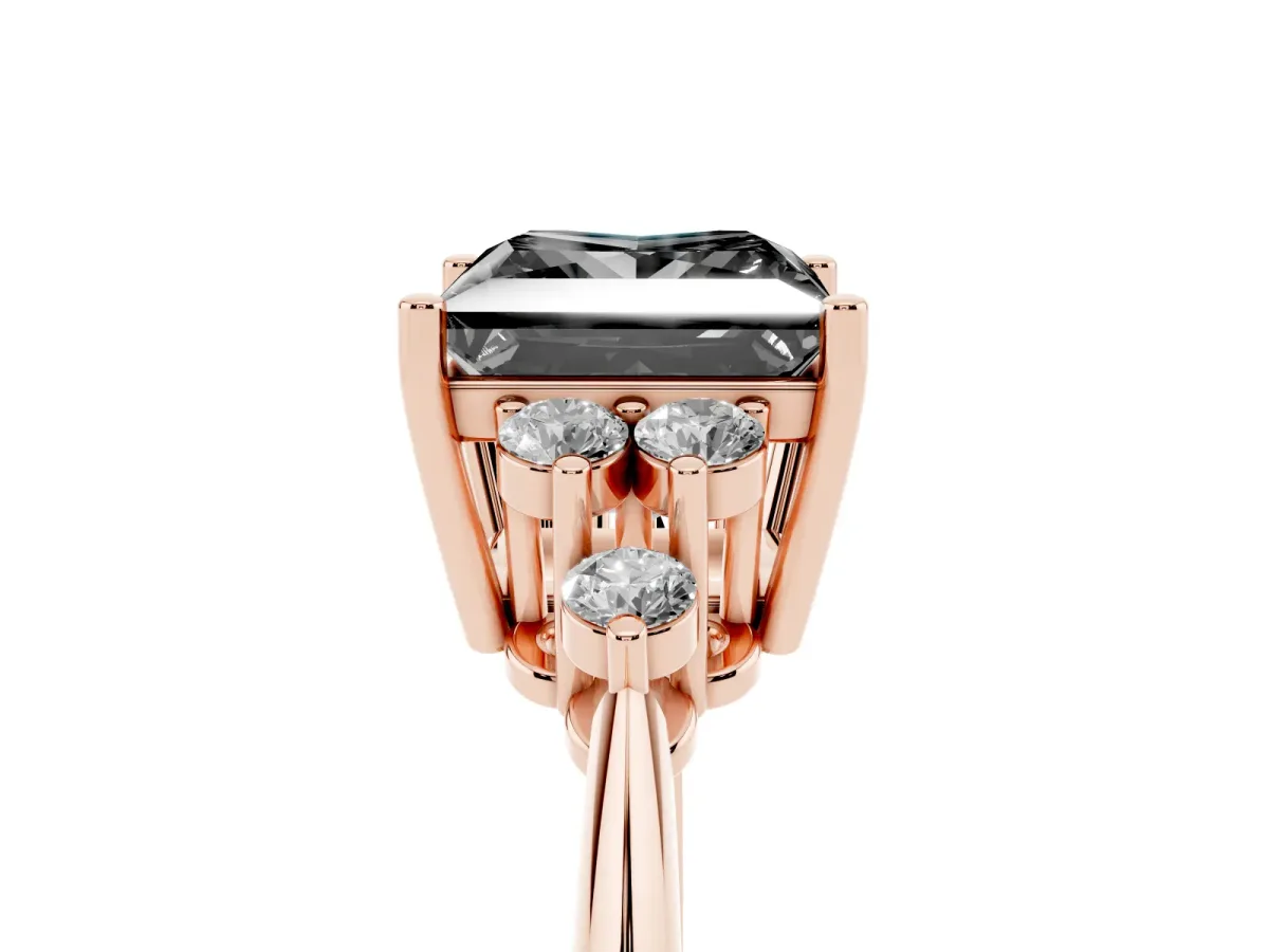 Fancy Black Princess Cut Cut Diamond Cluster Ring with Solitaire Band and Four-Prong Setting Rose gold