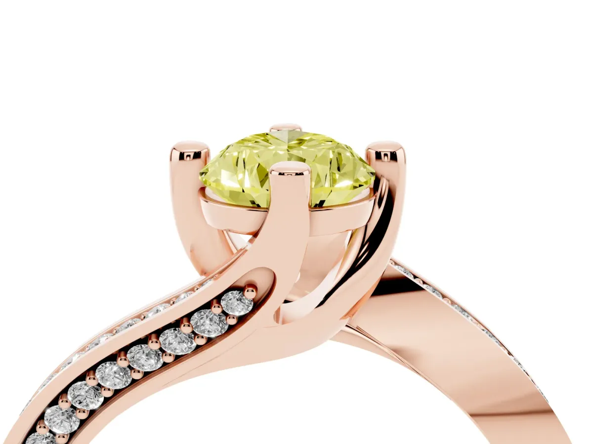 Fancy Yellow Pear Cut Solitaire Diamond Twist Band with Pavé Setting and Four-Prong Setting Rose gold