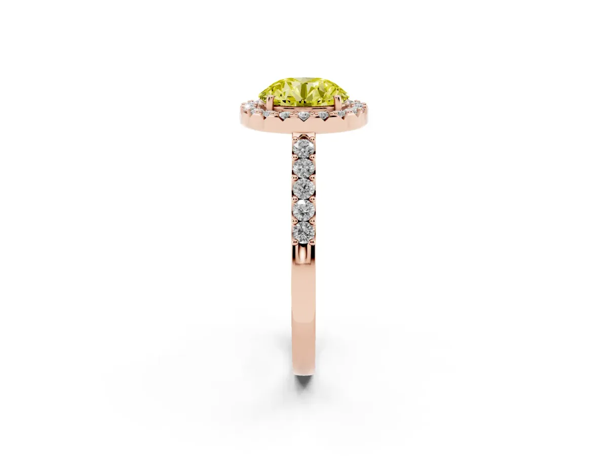 Fancy Yellow Round Cut Halo Diamond Pavé Solitaire Ring Rose gold