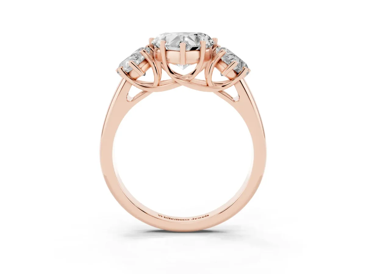 Three-Stone Heart Cut Diamond Engagement Ring with Prong Setting Rose gold