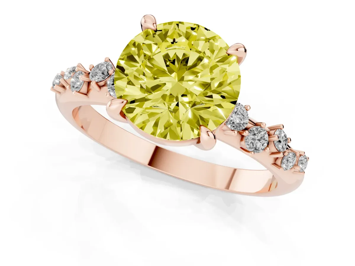 Fancy Yellow Round Cut Cut Diamond Vine Band with Four-Prong Setting Rose gold