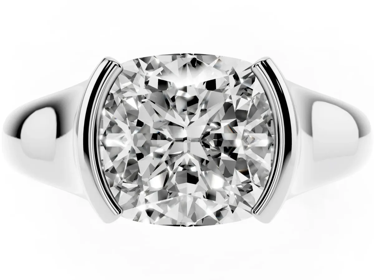 Cushion Cut Solitaire Tension Set Diamond Ring with Split Shank Band White gold