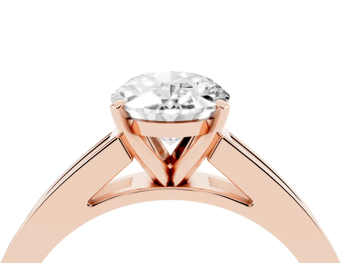 Oval Cut Solitaire Diamond Ring with Channel-Set Band and Four-Prong Setting Rose gold