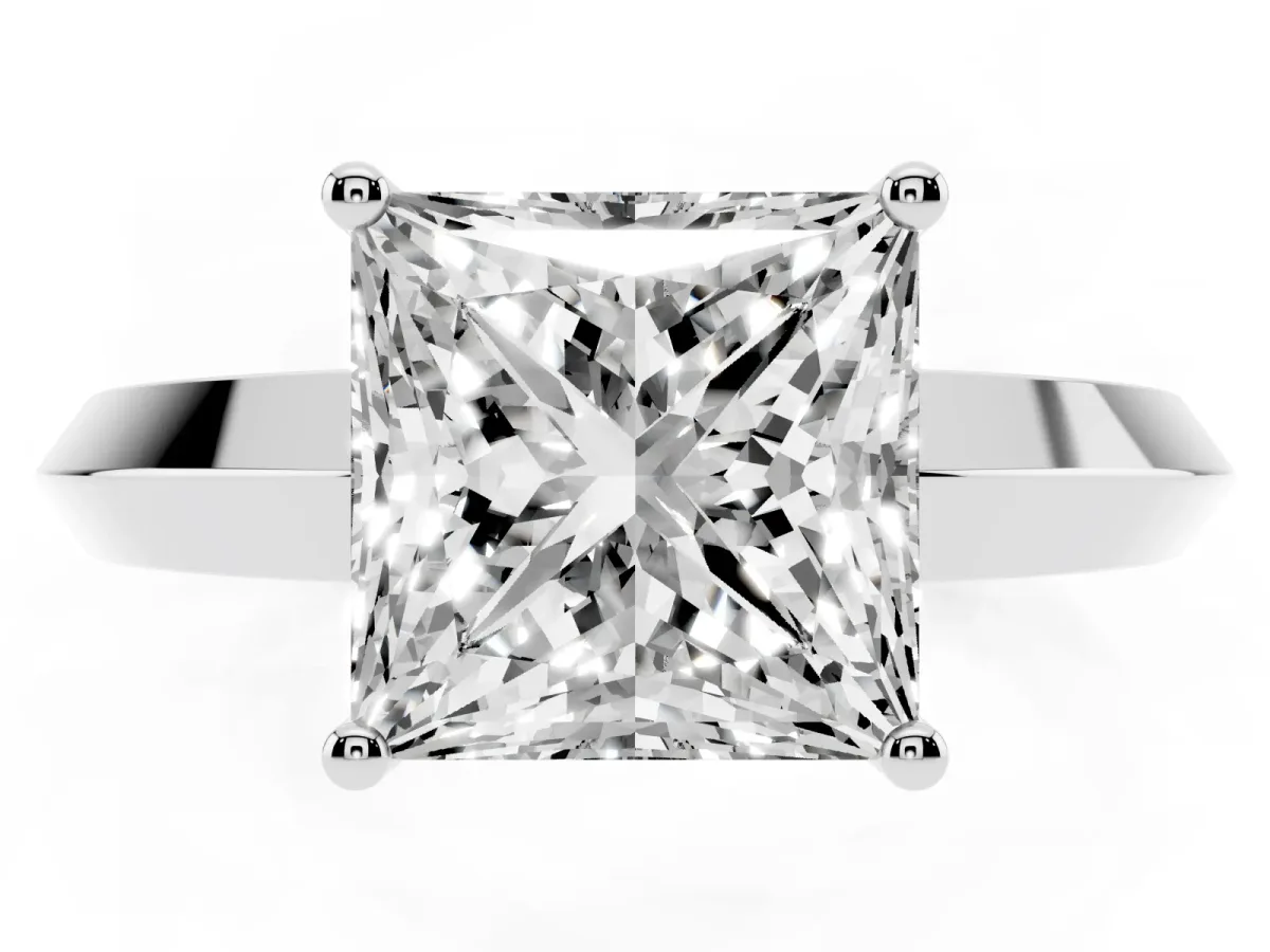 Princess Cut Cut Solitaire Engagement Ring with Flat Band and Four-Prong Setting Platinum