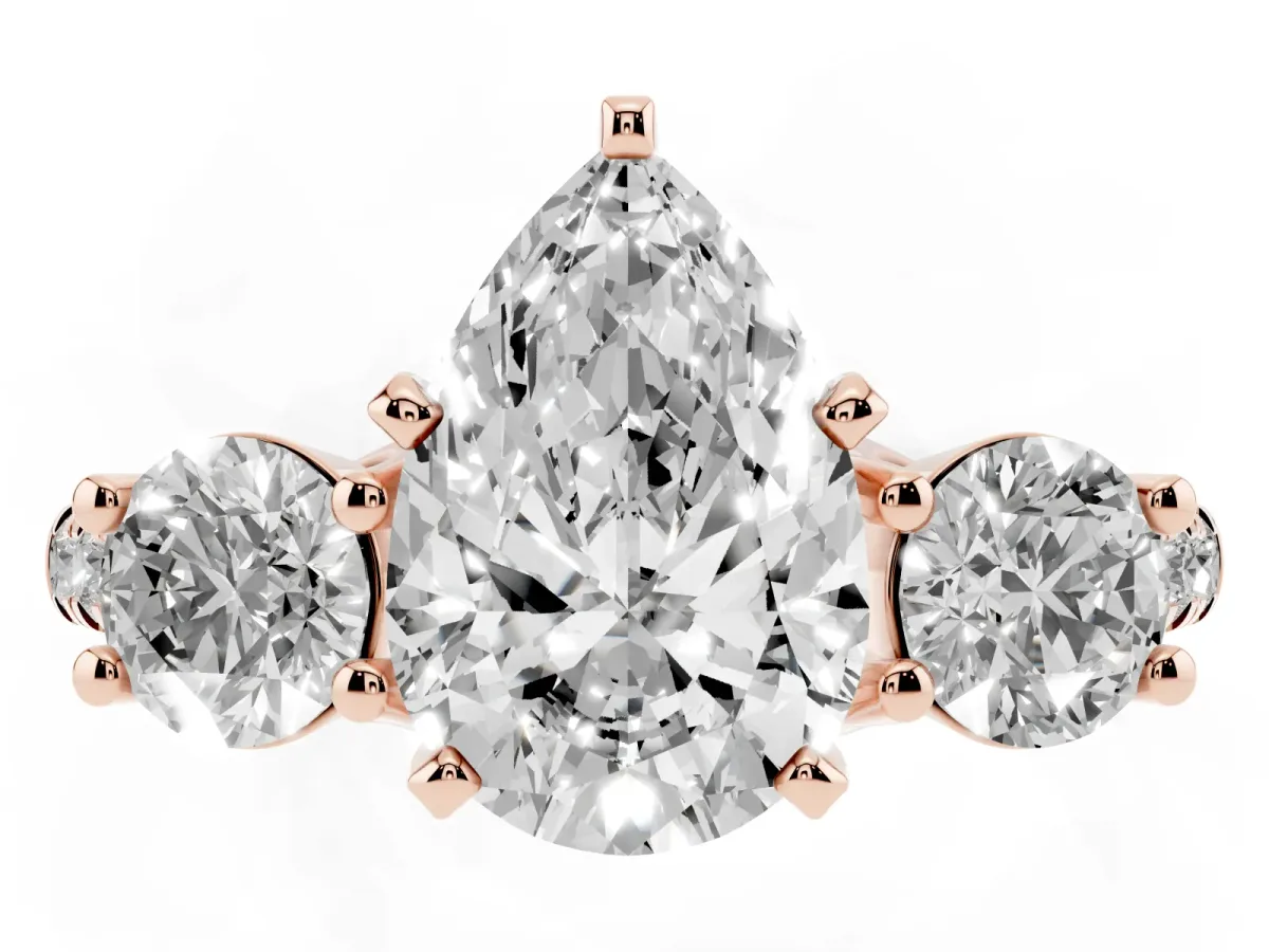 Three-Stone Pear Cut Diamond Pavé Band with Four-Prong Setting Rose gold