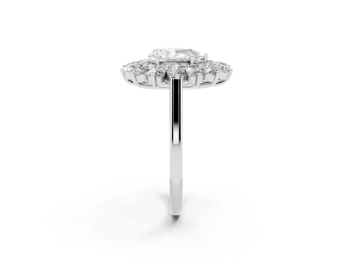 Pear Cut Diamond Floral Double Halo Engagement Ring with Prong Setting Silver