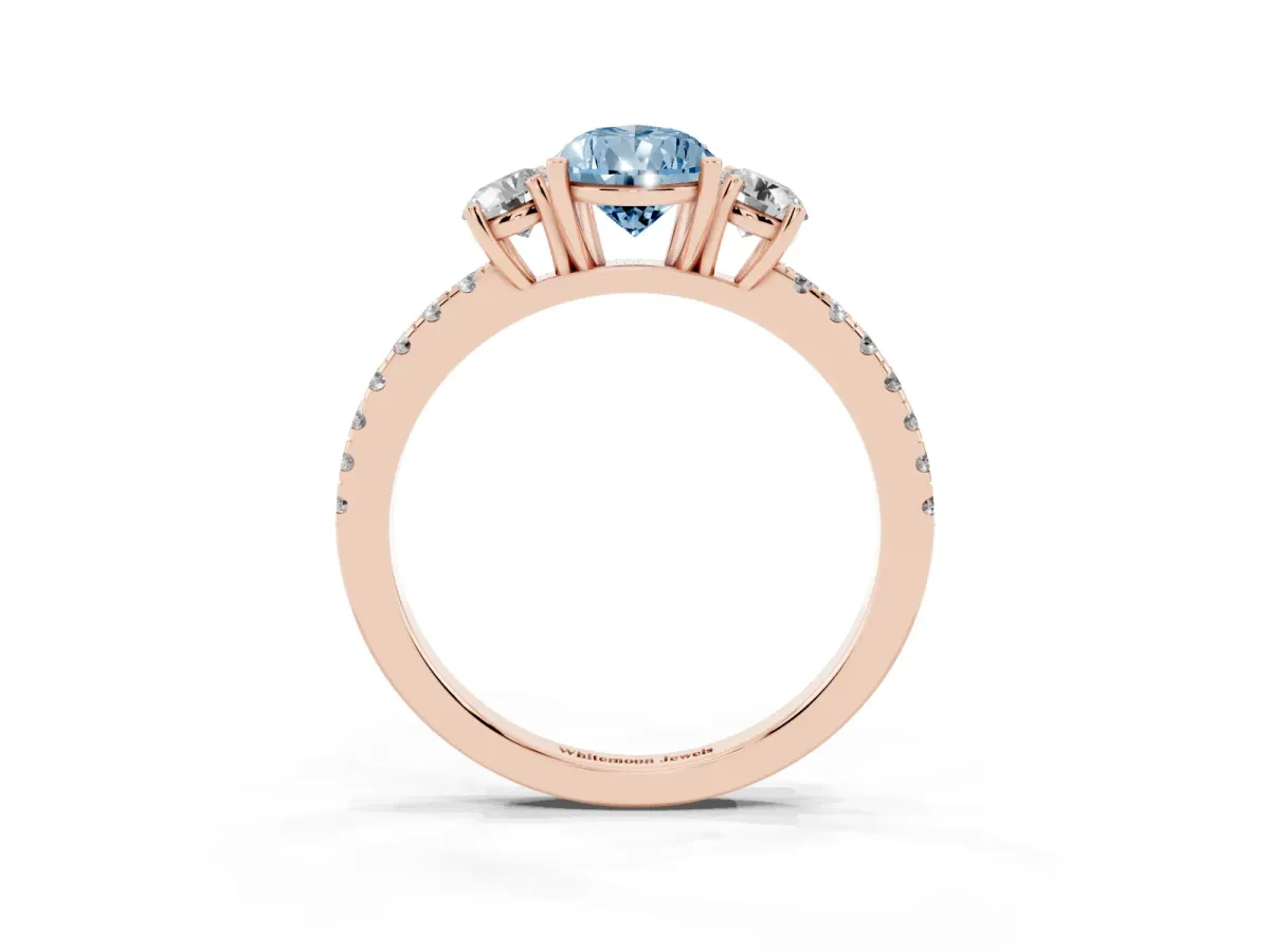 Fancy Blue Three-Stone Pear Cut Cut Diamond Pavé Band with Prong Setting Rose gold
