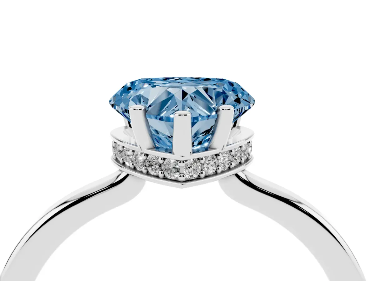 Fancy Blue Heart Cut Cut Solitaire Engagement Ring with Four-Prong Setting on a Classic Band Silver