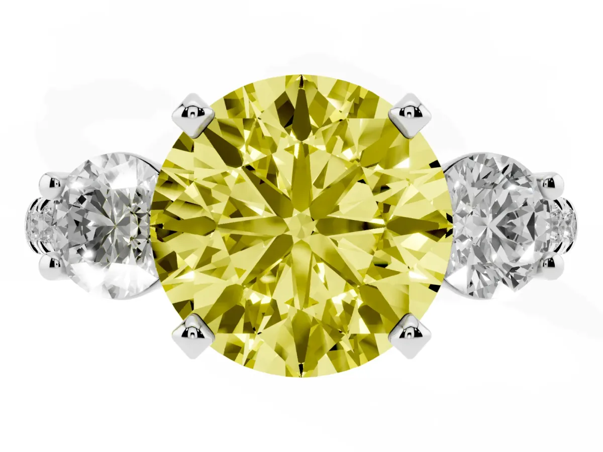 Fancy Yellow Three-Stone Round Cut Diamond Pavé Band with Four-Prong Setting Silver