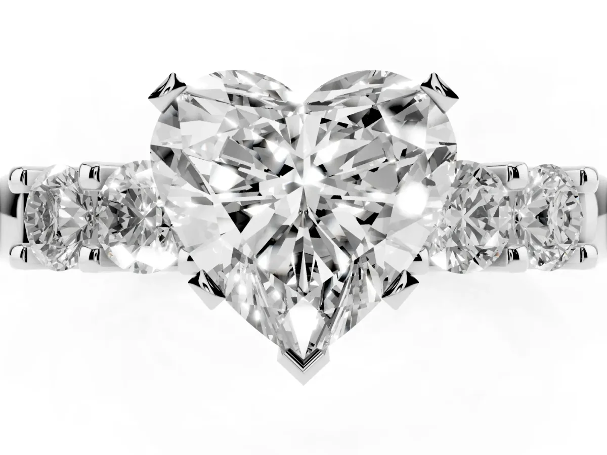 Heart Cut Brilliant Cut Diamond Five-Stone Prong Set Engagement Ring with Channel Band White gold