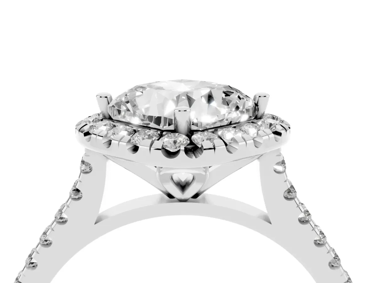 Cushion Cut Diamond Cushion Halo Ring with Pavé Band Silver