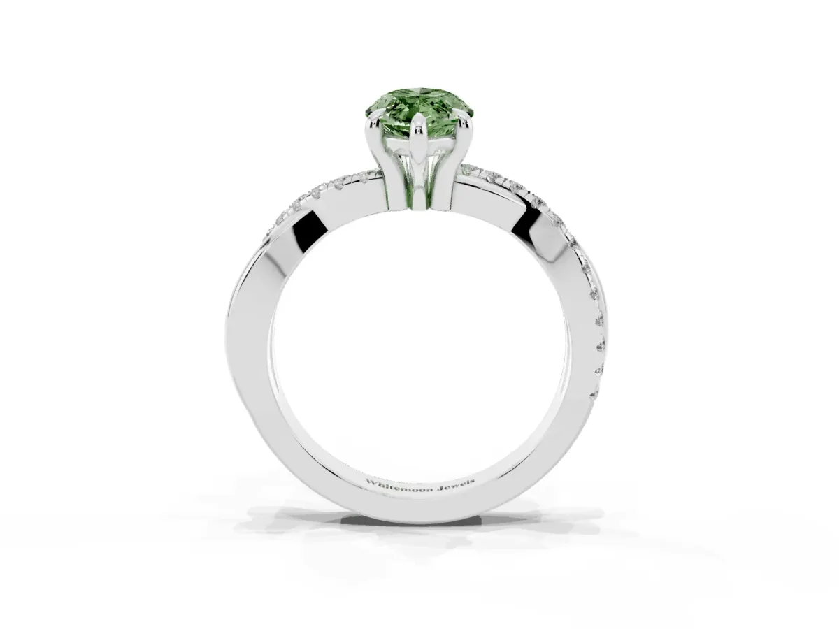 Fancy Green Marquise Cut Cut Diamond Twist Band Solitaire with Prong Setting Silver