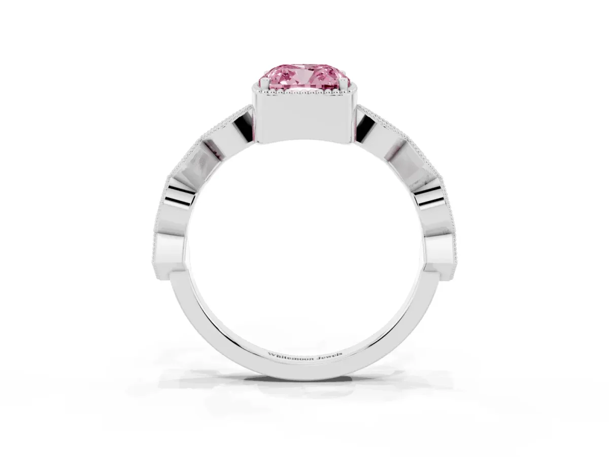 Fancy Pink Cushion Cut Milgrain Marquise Diamond Twist Band Ring Silver