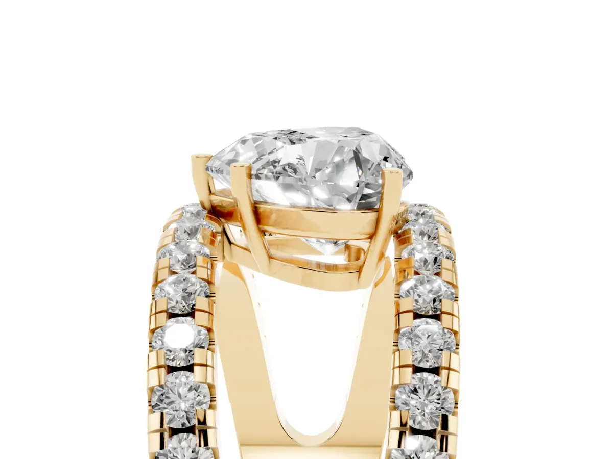 Heart Cut Solitaire Split Shank Pave Diamond Ring Yellow gold