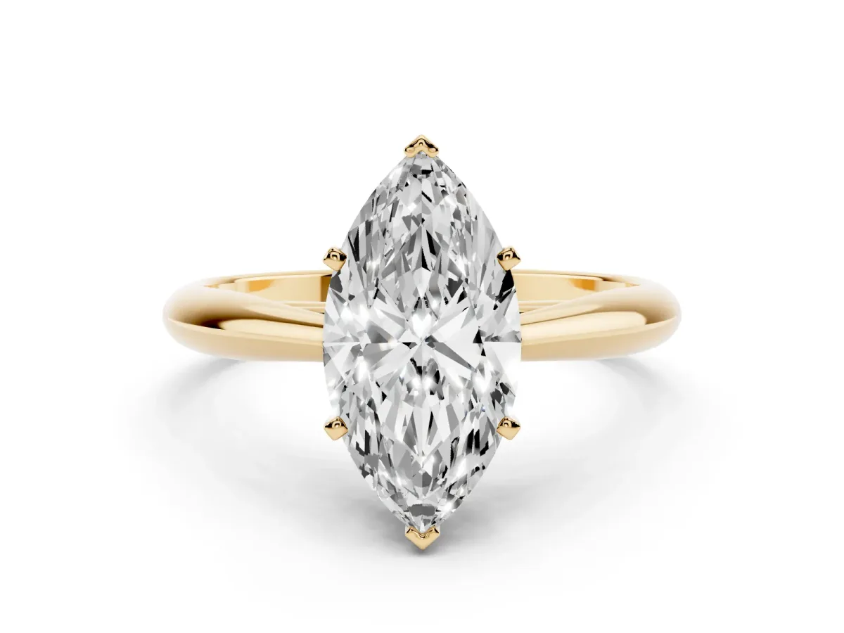 Marquise Cut Diamond Solitaire Engagement Ring with Cathedral Setting and Four-Prong Mount Yellow gold