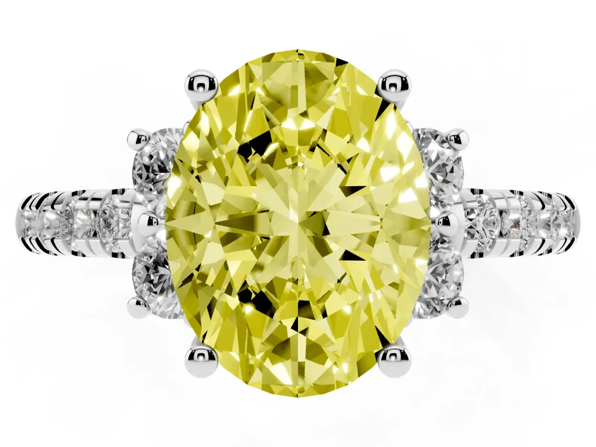 Fancy Yellow Oval Cut Diamond Three-Stone Pave Band with Four-Prong Setting Silver