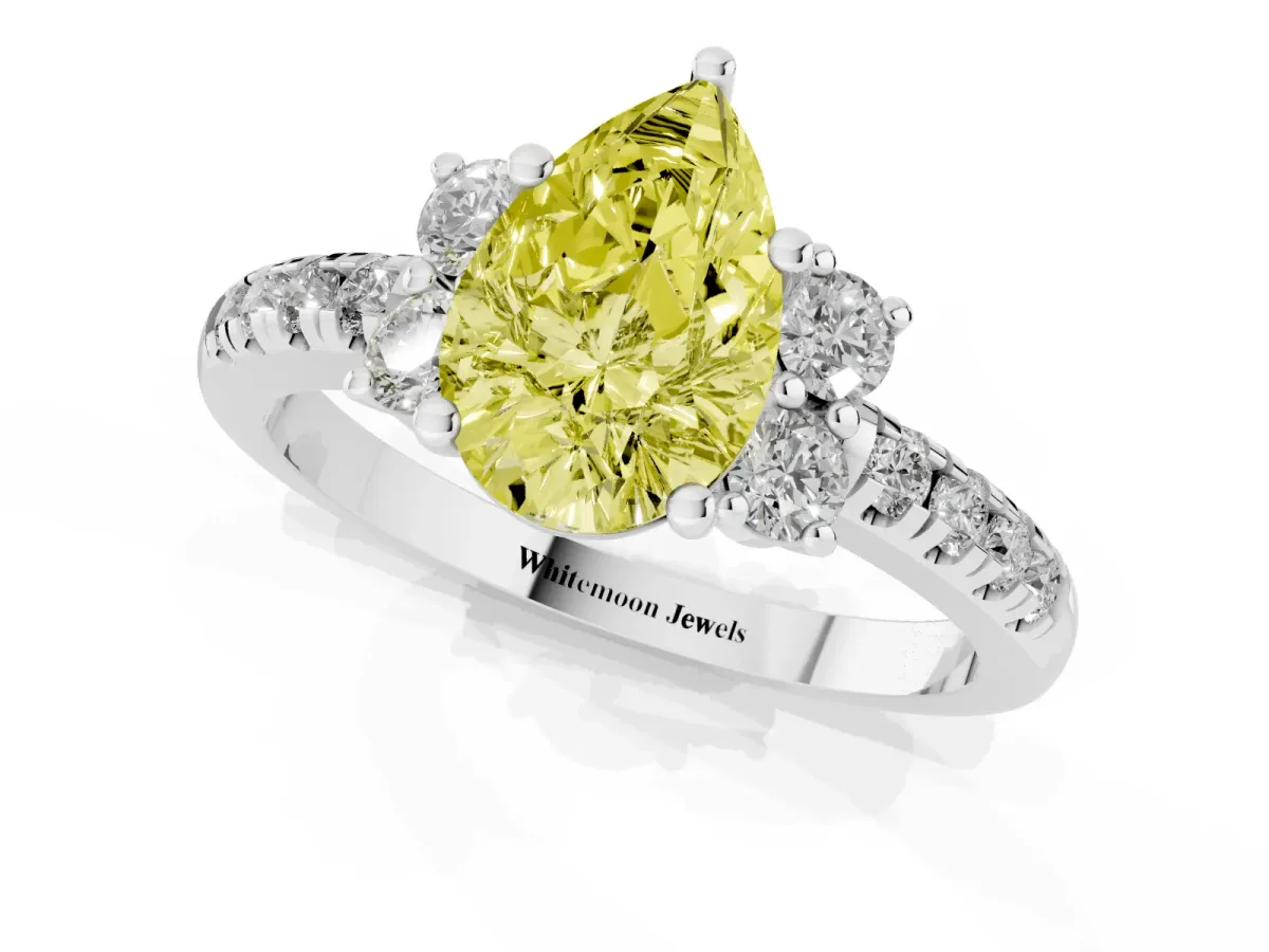 Fancy Yellow Pear Cut Diamond Three-Stone Pave Band with Four-Prong Setting Platinum