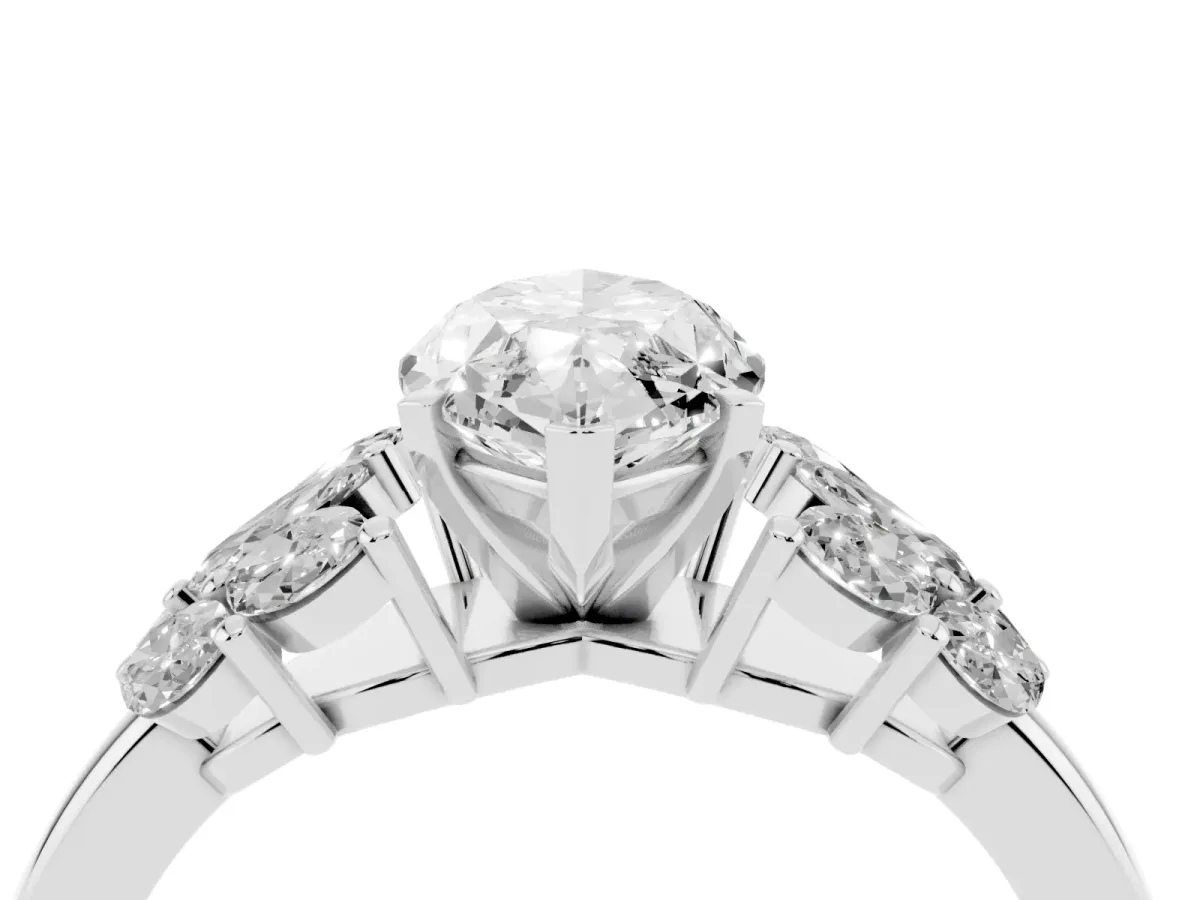 Marquise Cut Diamond Cluster Leaf Design Ring with Prong Setting Silver