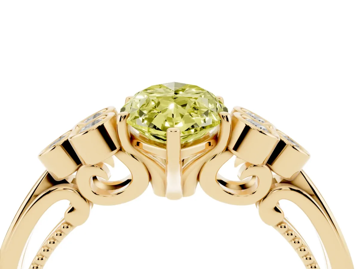 Fancy Yellow Marquise Cut Cut Diamond Engagement Ring with Bezel Set Round Side Stones and Prong Setting Yellow gold