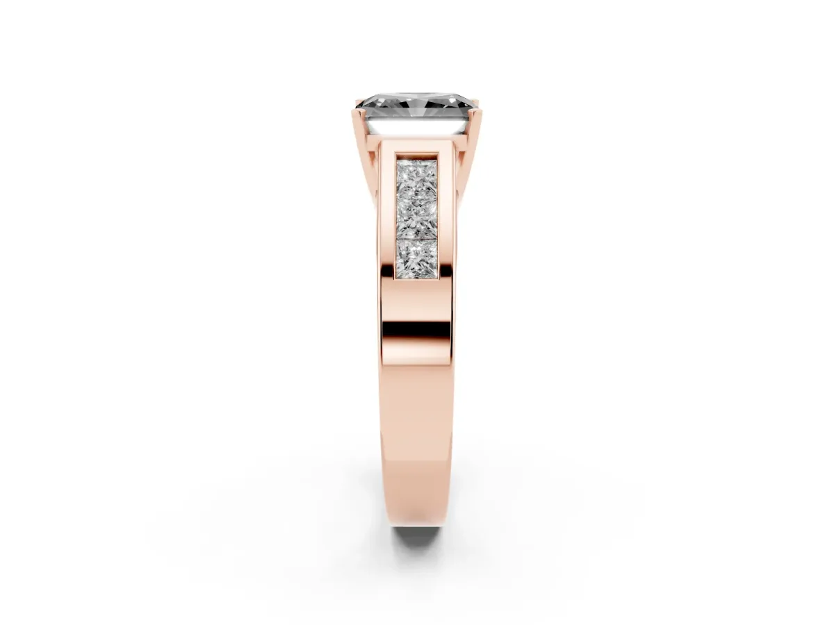 Fancy Black Radiant Cut Cut Channel Set Solitaire Ring with Four-Prong Setting Rose gold