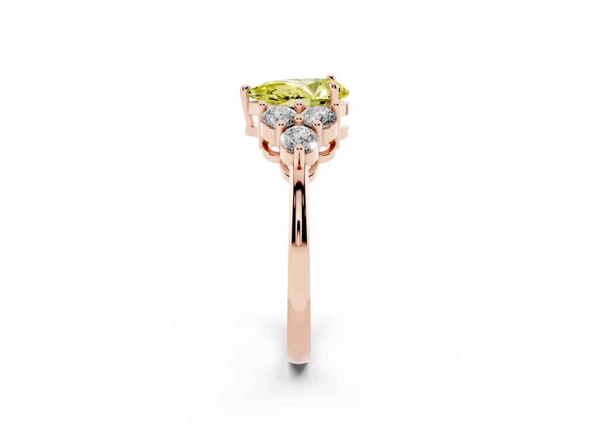 Fancy Yellow Pear Cut Brilliant Diamond Cluster Accent Solitaire Ring with Prong Setting Rose gold