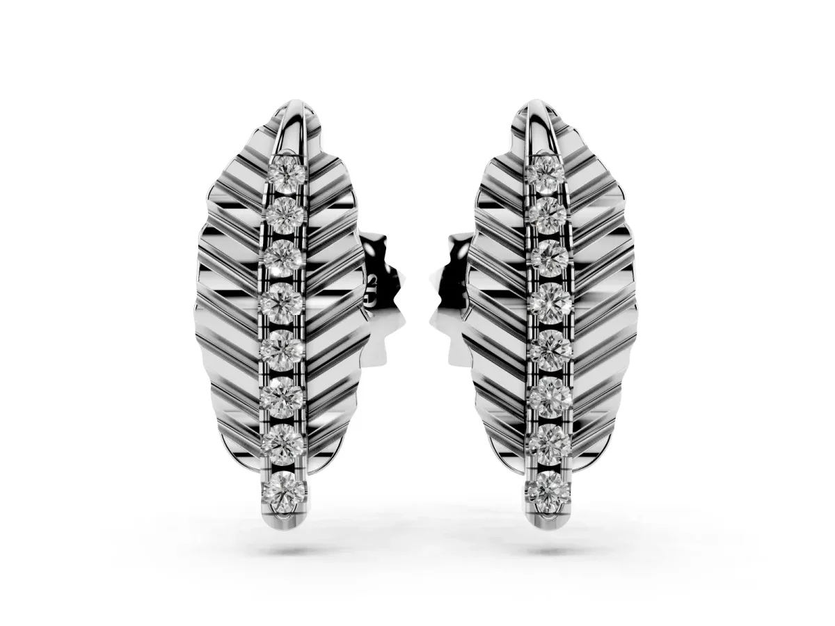 Round Diamond Leaf Stud Earrings Platinum