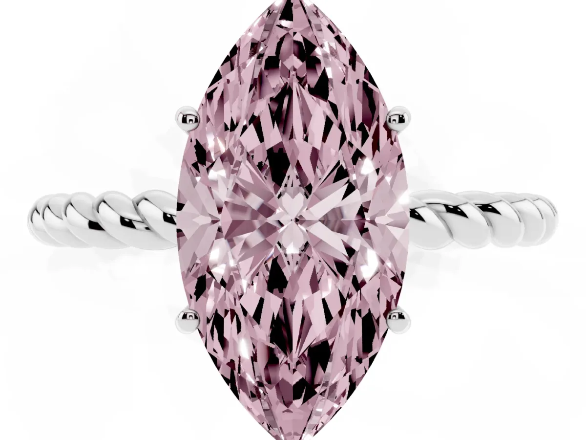 Fancy Pink Marquise Cut Solitaire Twisted Band 4-Prong Ring Silver