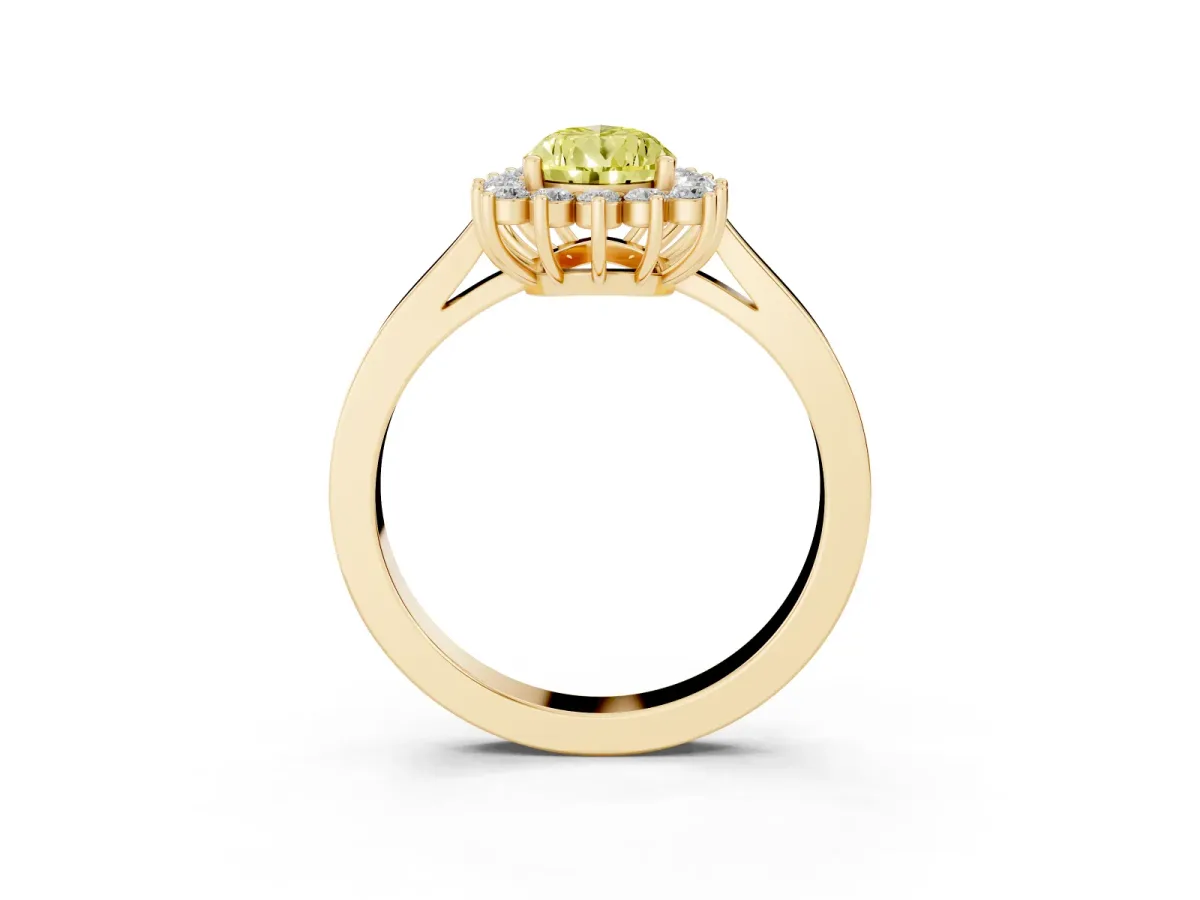 Fancy Yellow Pear Cut Cut Diamond Halo Ring with Round Brilliant Halo and Solitaire Band Yellow gold