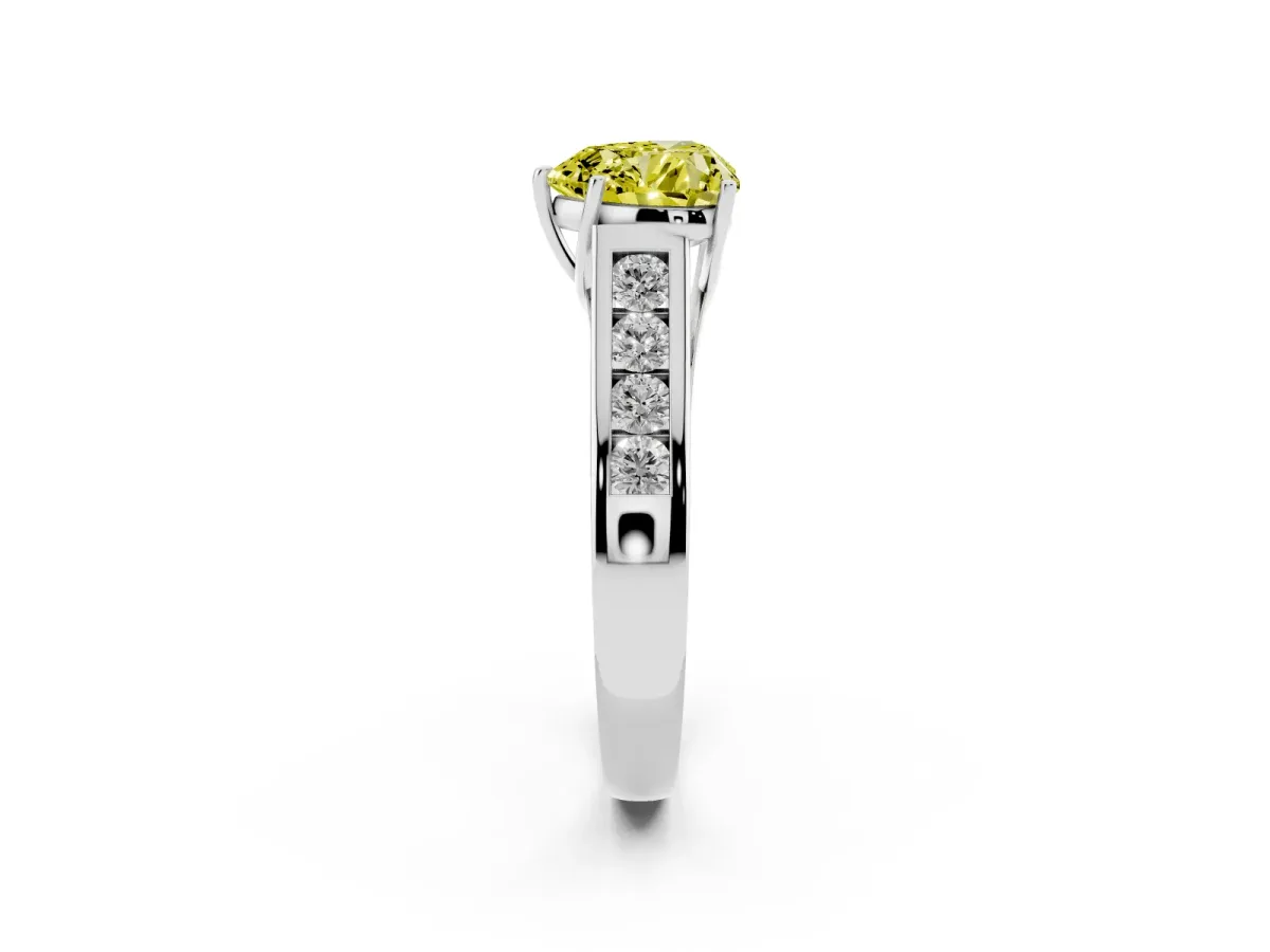 Fancy Yellow Heart Cut Solitaire Channel-Set Diamond Engagement Ring with Four-Prong Setting Silver