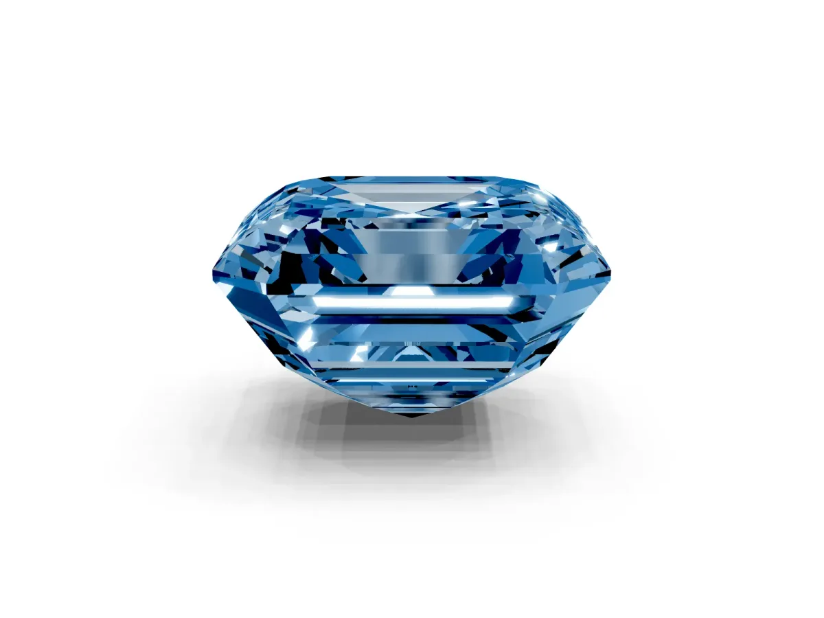 Fancy Blue Asscher Cut Halo Diamond Ring with Milgrain Edge and Round Prong Setting Rose gold