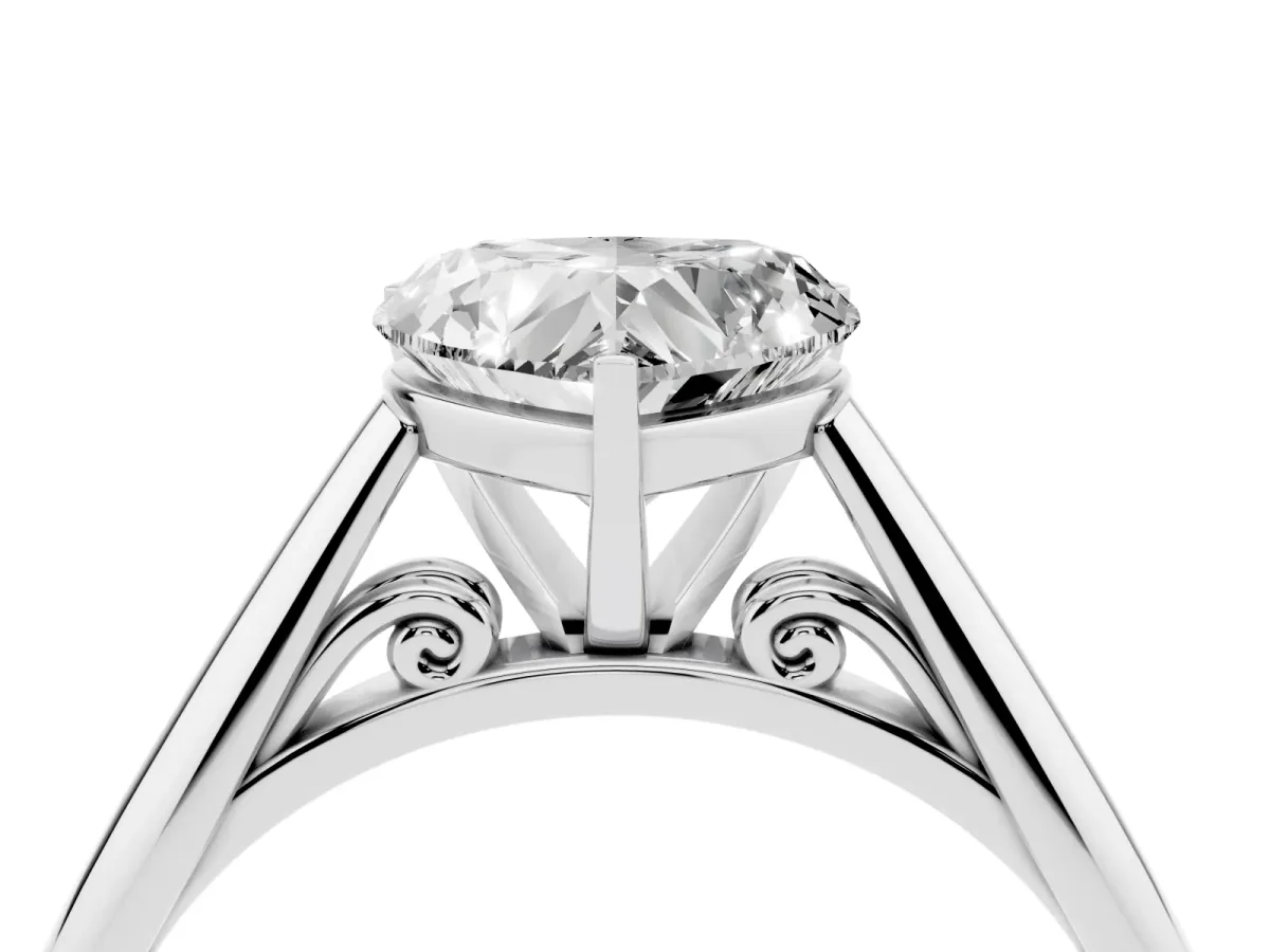 Heart Cut Diamond Solitaire Engagement Ring with Cathedral Setting and Four-Prong Mount Platinum