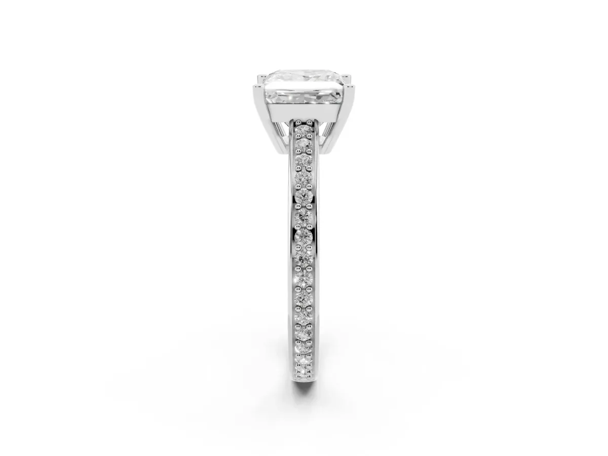Princess Cut Solitaire Pavé Band Prong Setting Ring Silver