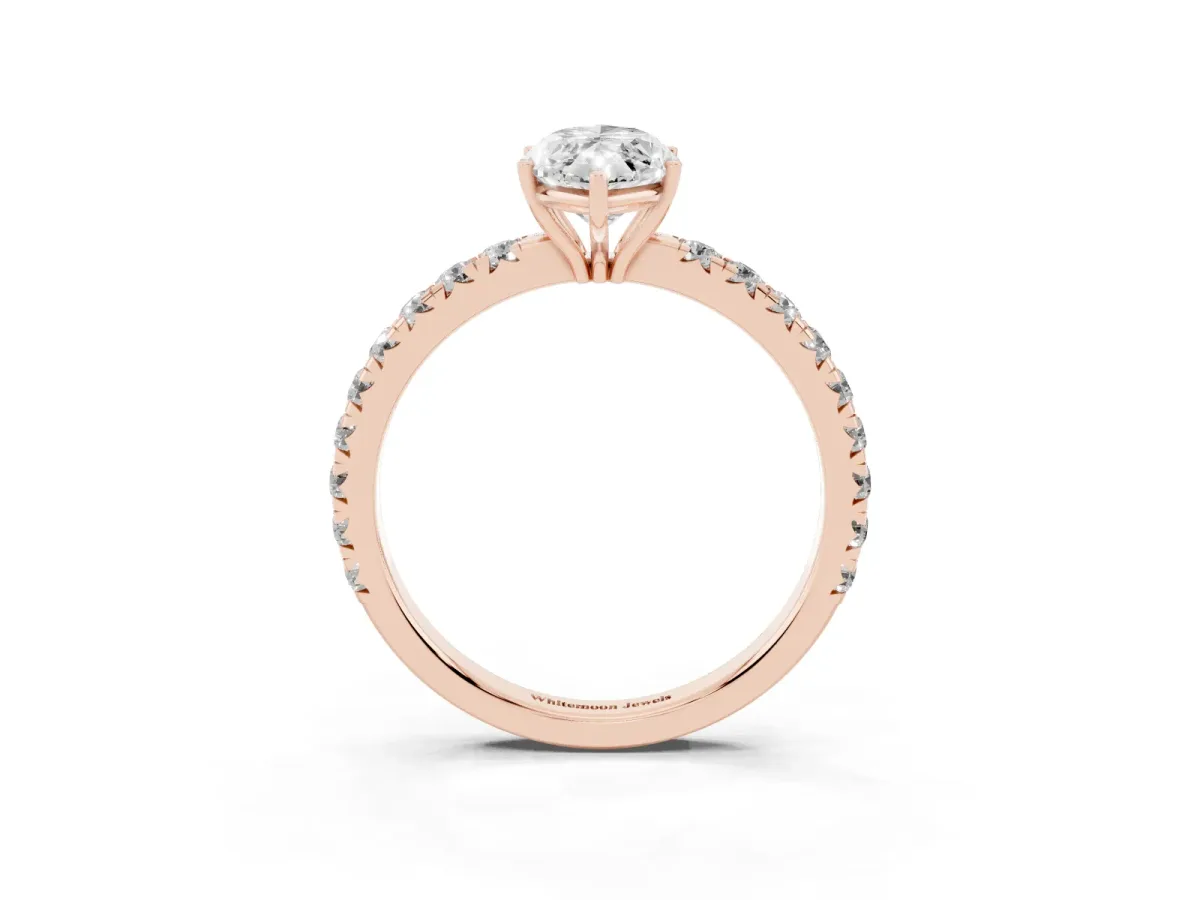 Marquise Cut Diamond Pavé Solitaire Engagement Ring with Four-Prong Setting Rose gold