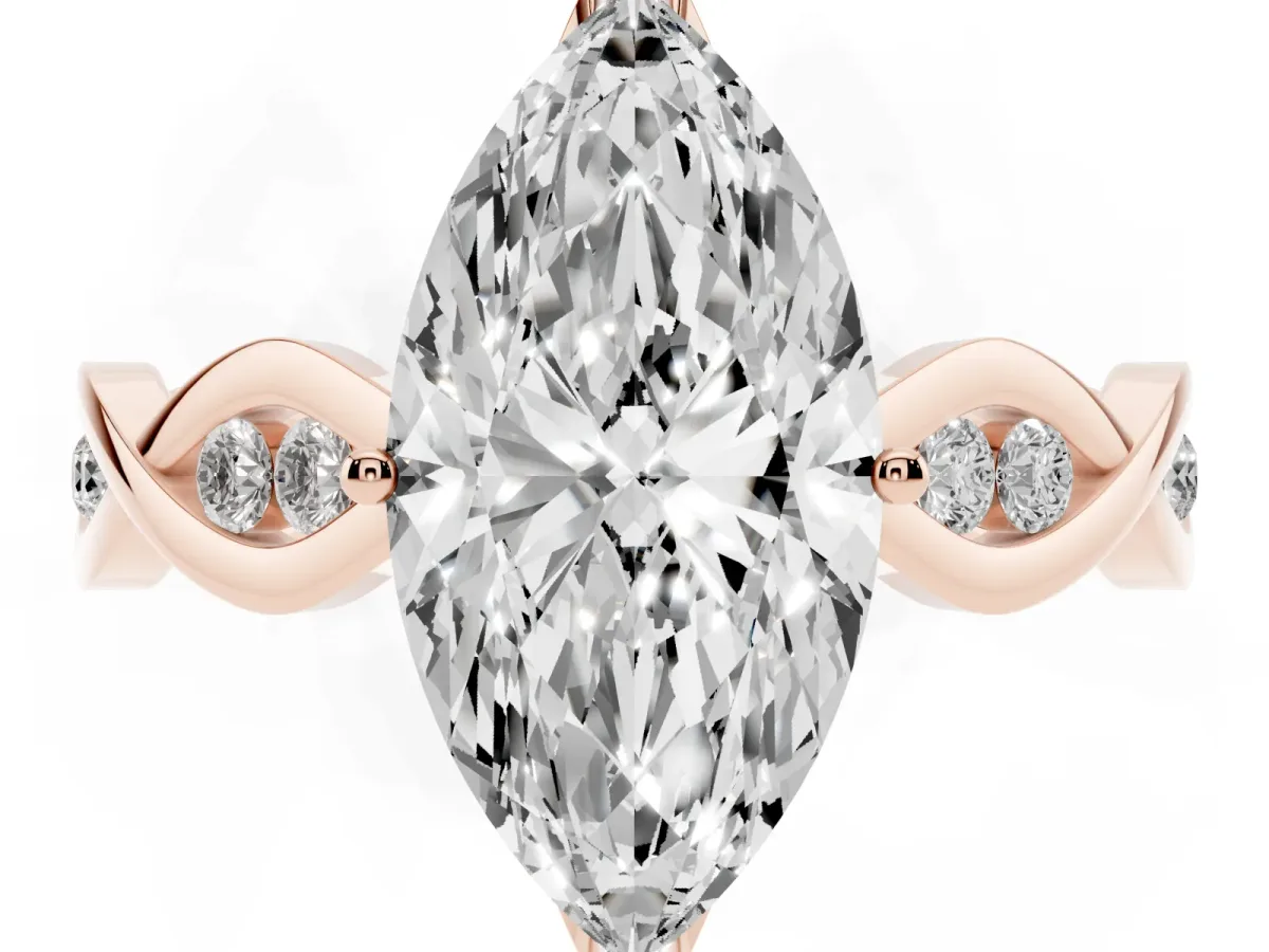 Marquise Cut Solitaire Twist Band with Leaf Prong Setting Rose gold