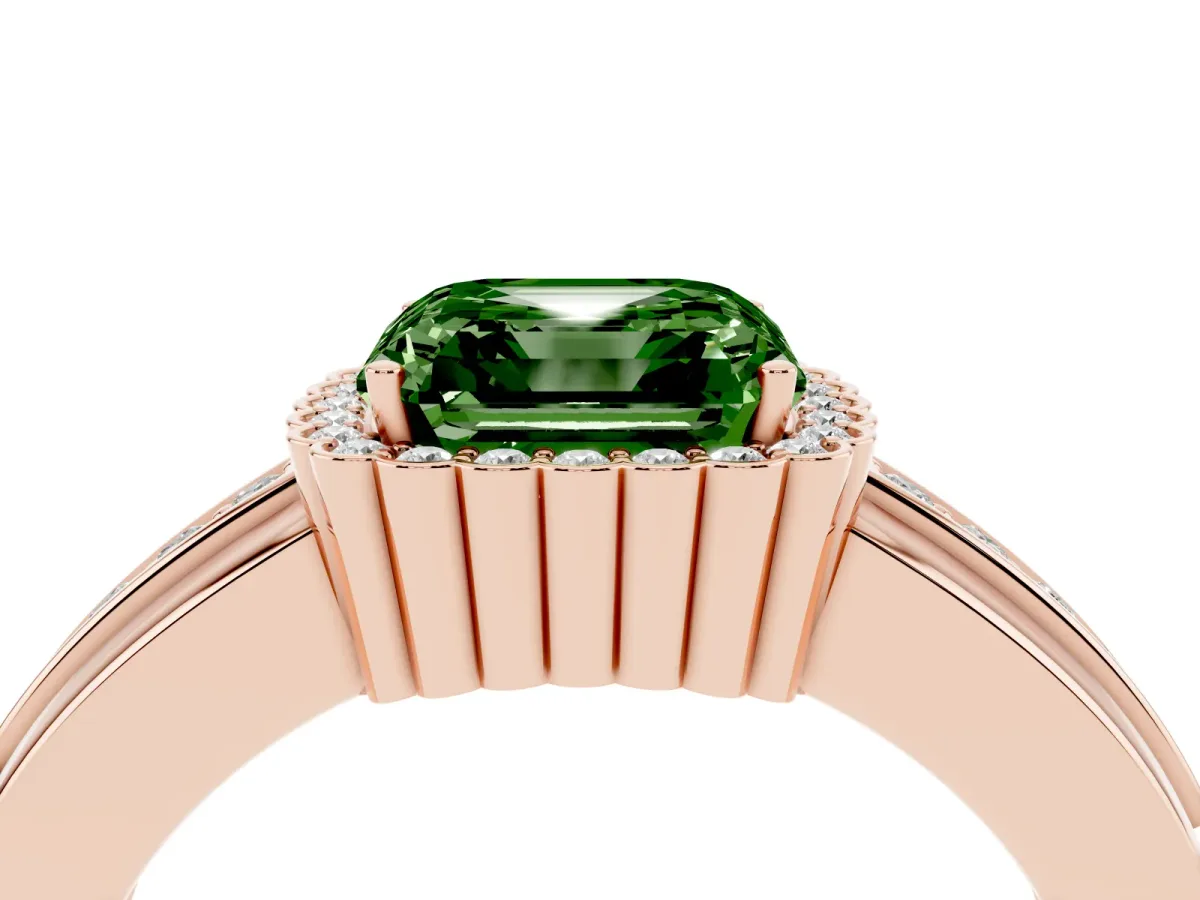 Fancy Green Asscher Cut Cut Halo Pave Band Four-Prong Ring Rose gold