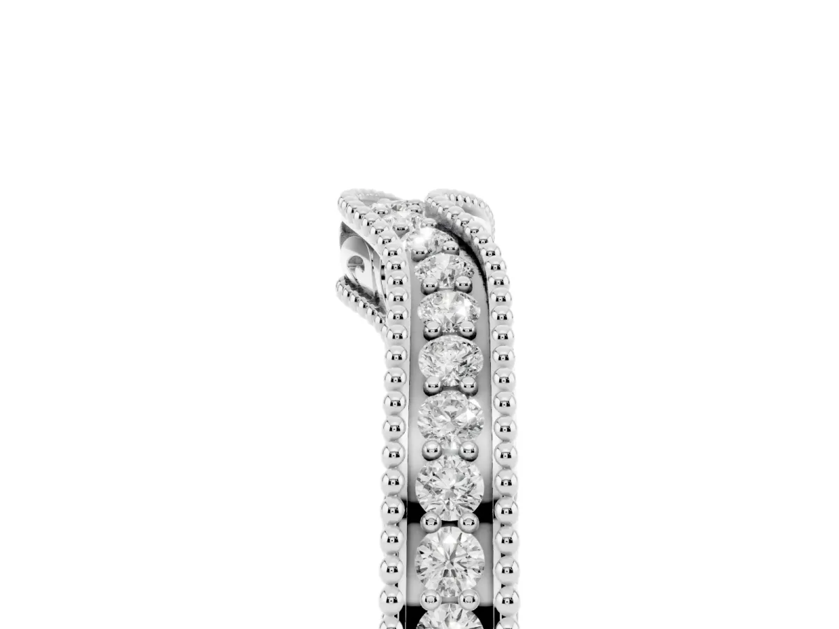Pave Round Diamond Curved Milgrain Band Silver