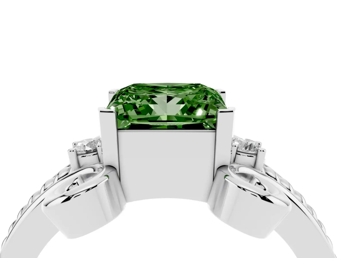 Fancy Green Princess Cut Solitaire Twisted Band Scroll Prong Ring Silver