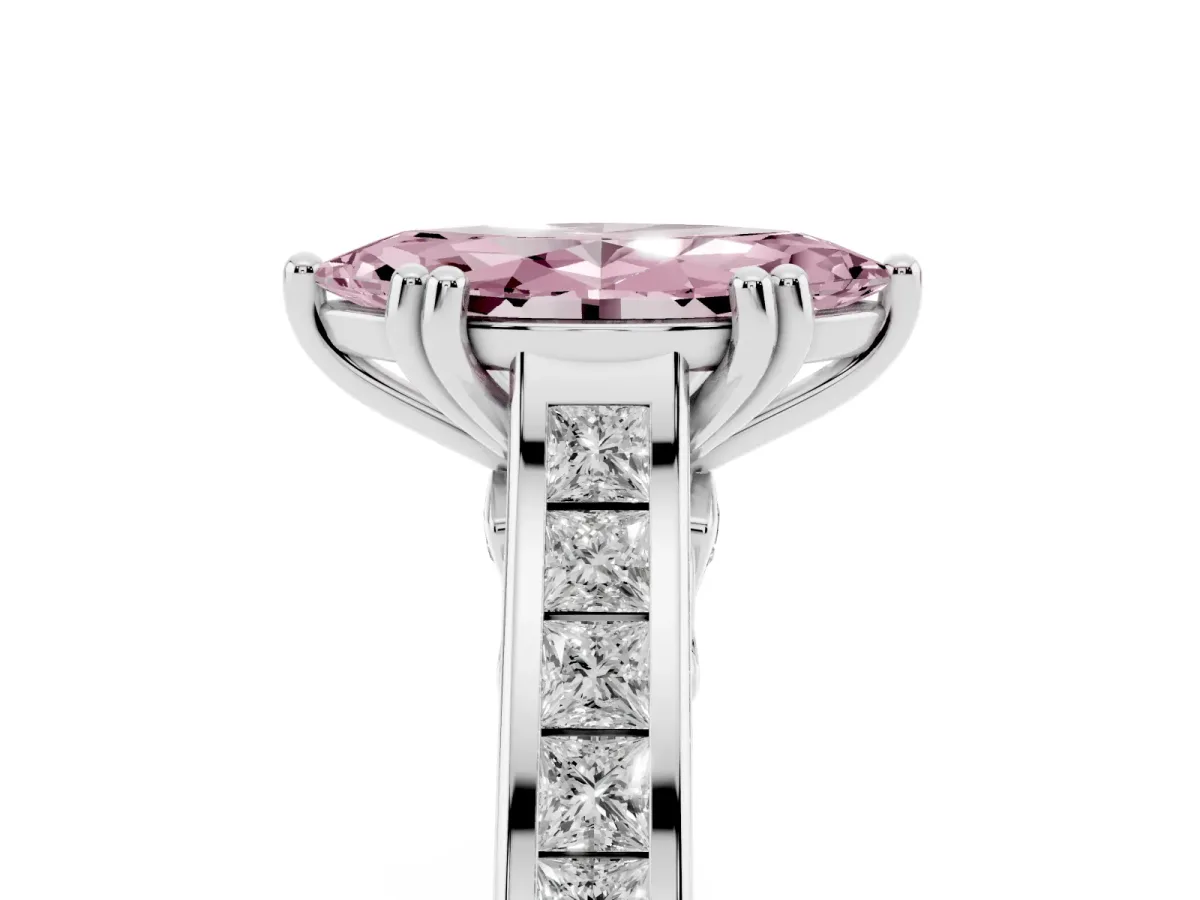 Fancy Pink Marquise Cut Cut Channel Set Solitaire Engagement Ring with Prong Setting Silver