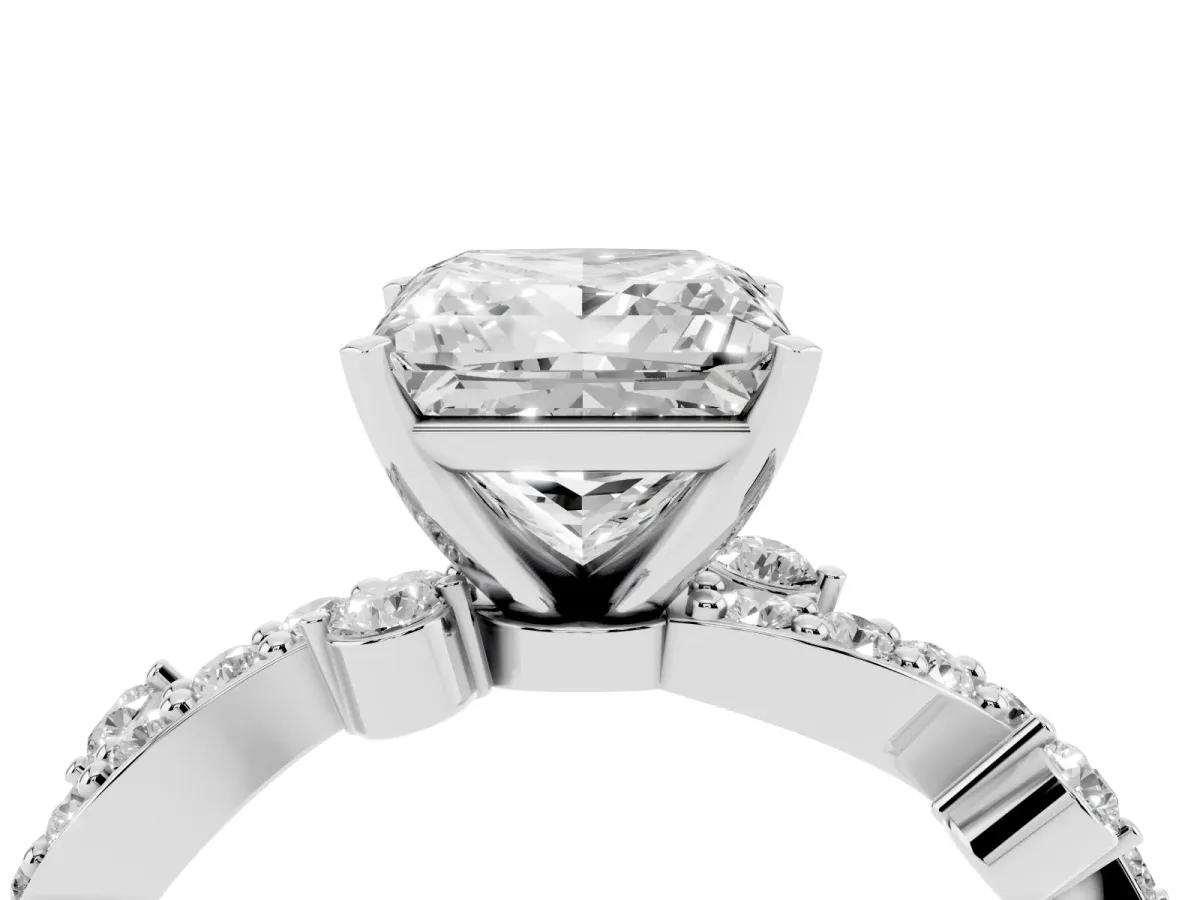 Princess Cut Cut Solitaire Diamond Twisted Band with Pave Setting Platinum