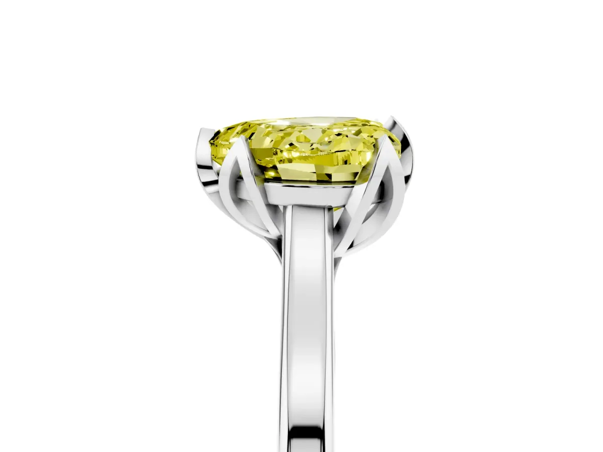 Fancy Yellow Heart Cut Diamond Solitaire Ring with Flower Prong Setting and Classic Band Silver